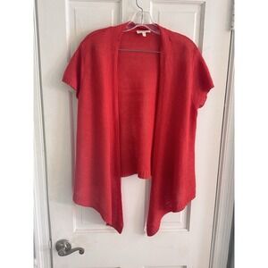 EILEEN‎ FISHER Linen Short Sleeve Drape Open Front Cardigan Size Large Petite